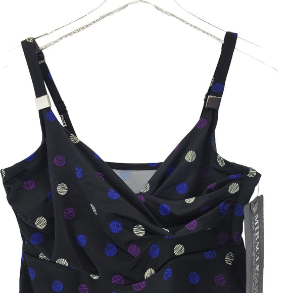 Miraclesuit Multi Spot Surplice Tankini Swim Top Size 34DDD Black Polka Dot NWT - Picture 4 of 9